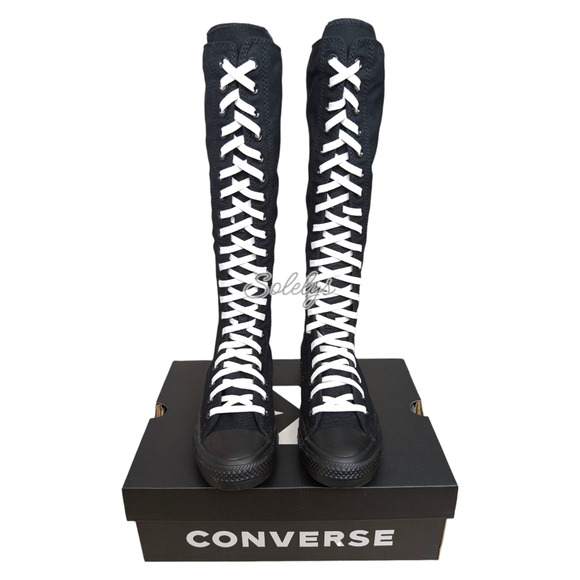 Converse CTAS XXHI Womens 6 Black White Knee High Canvas Zip Back Sneaker Boot - Picture 2 of 9